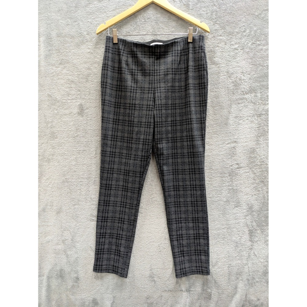 Dark Academia Plaid Dress Pants Womens 12 Calvin Klein Grey Slim Leg Trousers
